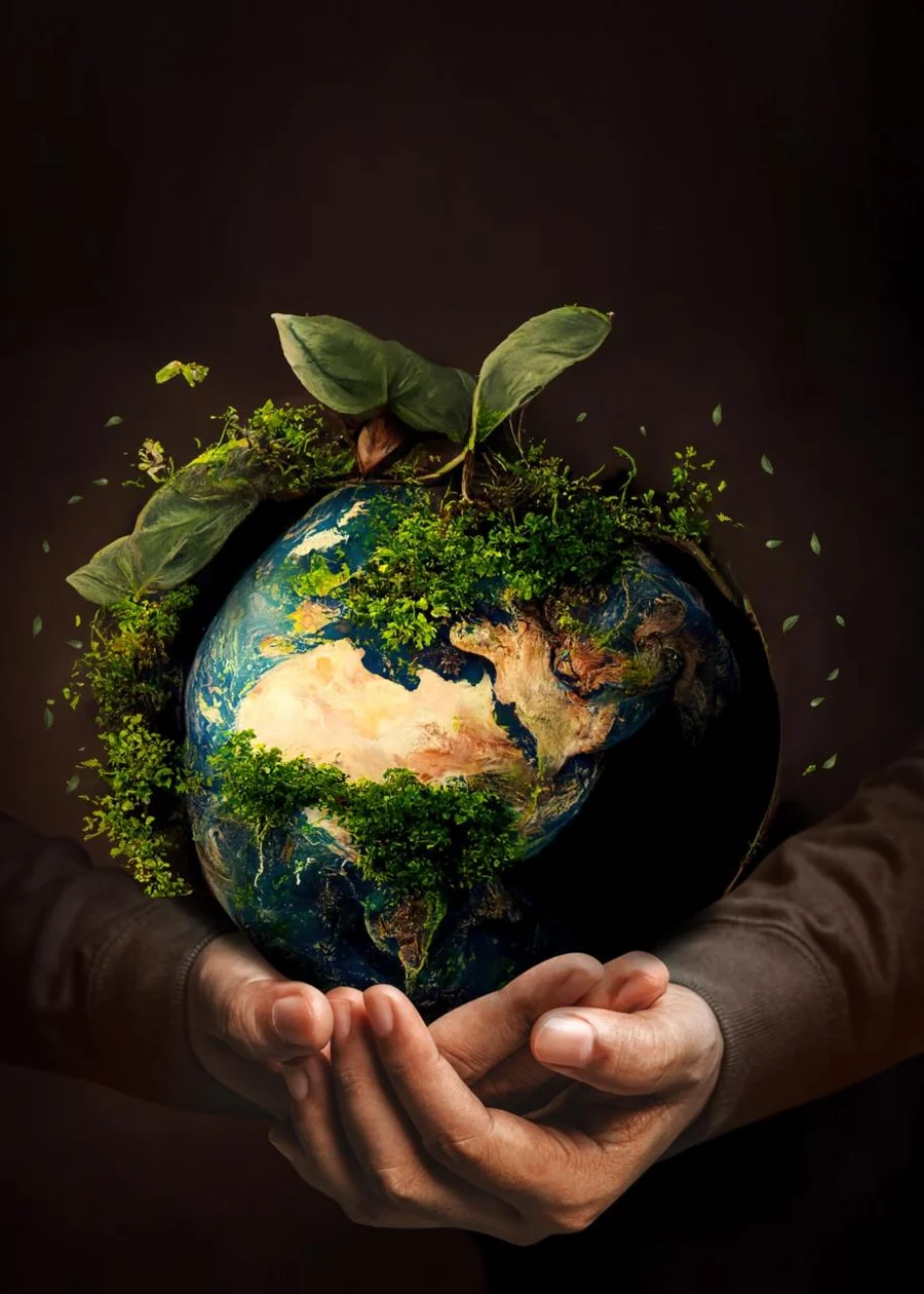 Hands holding a planted earth